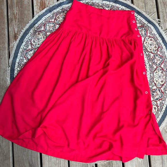 Vintage French Connection Hot Red Basque Waist Side Button down Midi Skirt - Picture 1 of 14